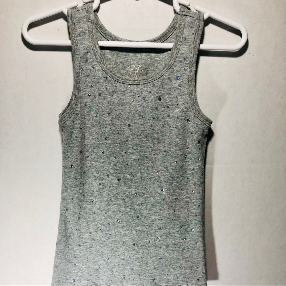 Justice Rhinestone Sparkle Tank, Grey, Size 6, EUC